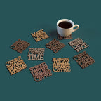 Coffee coasters with quotes
