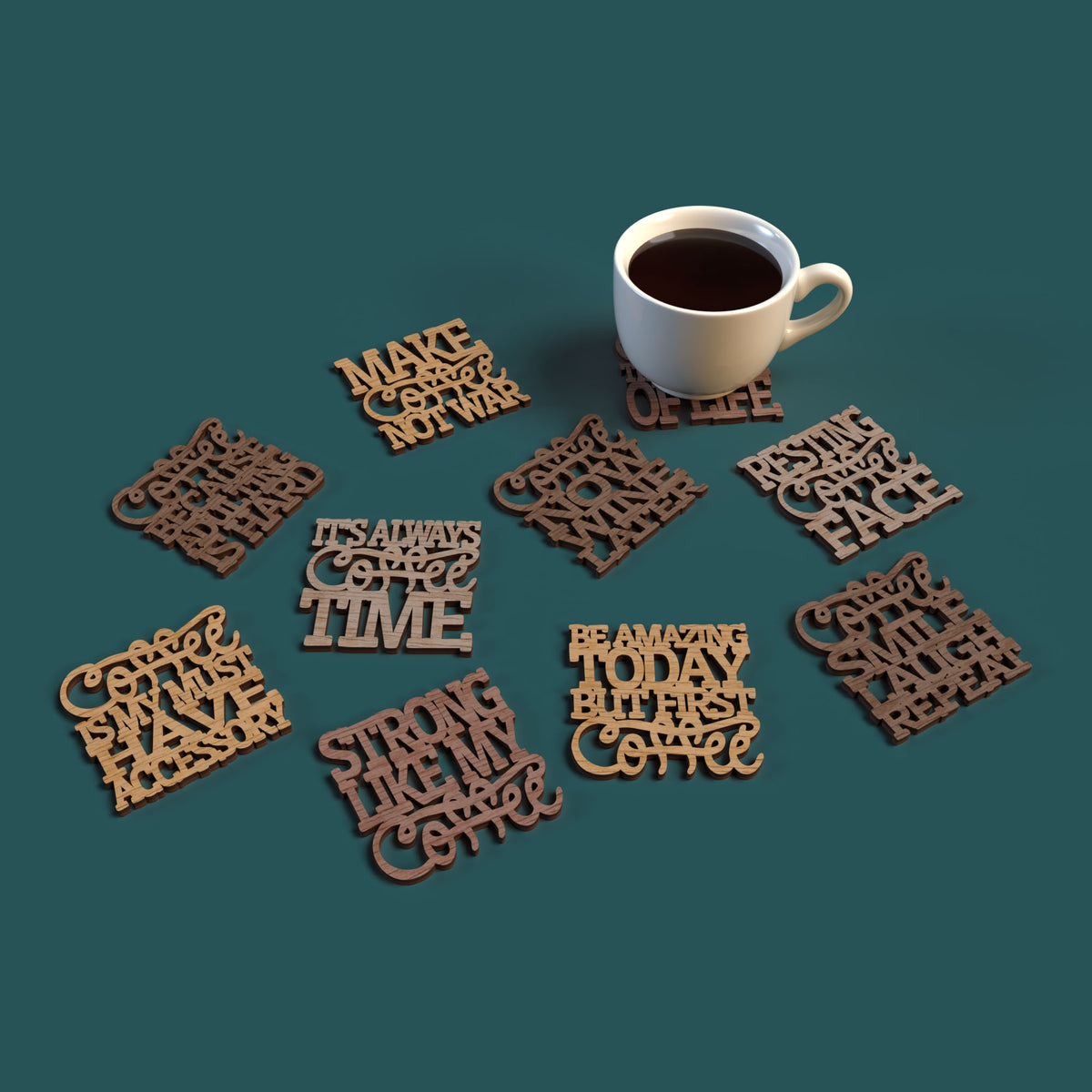 Coffee coasters with quotes