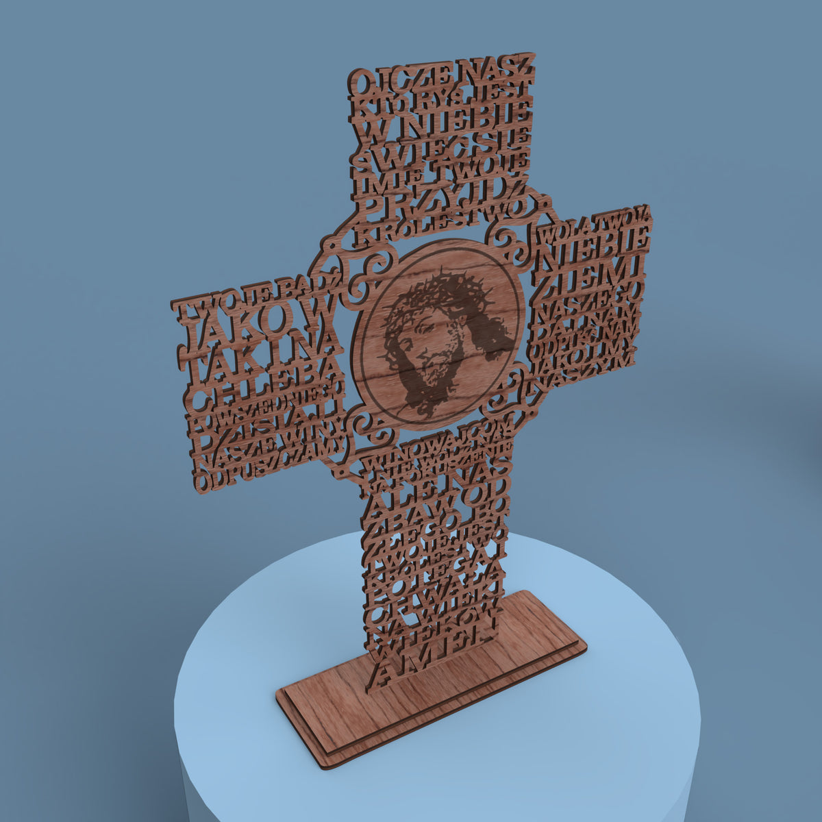 Polish Lord's Prayer Cross with Picture (Ojcze nasz krzyż)