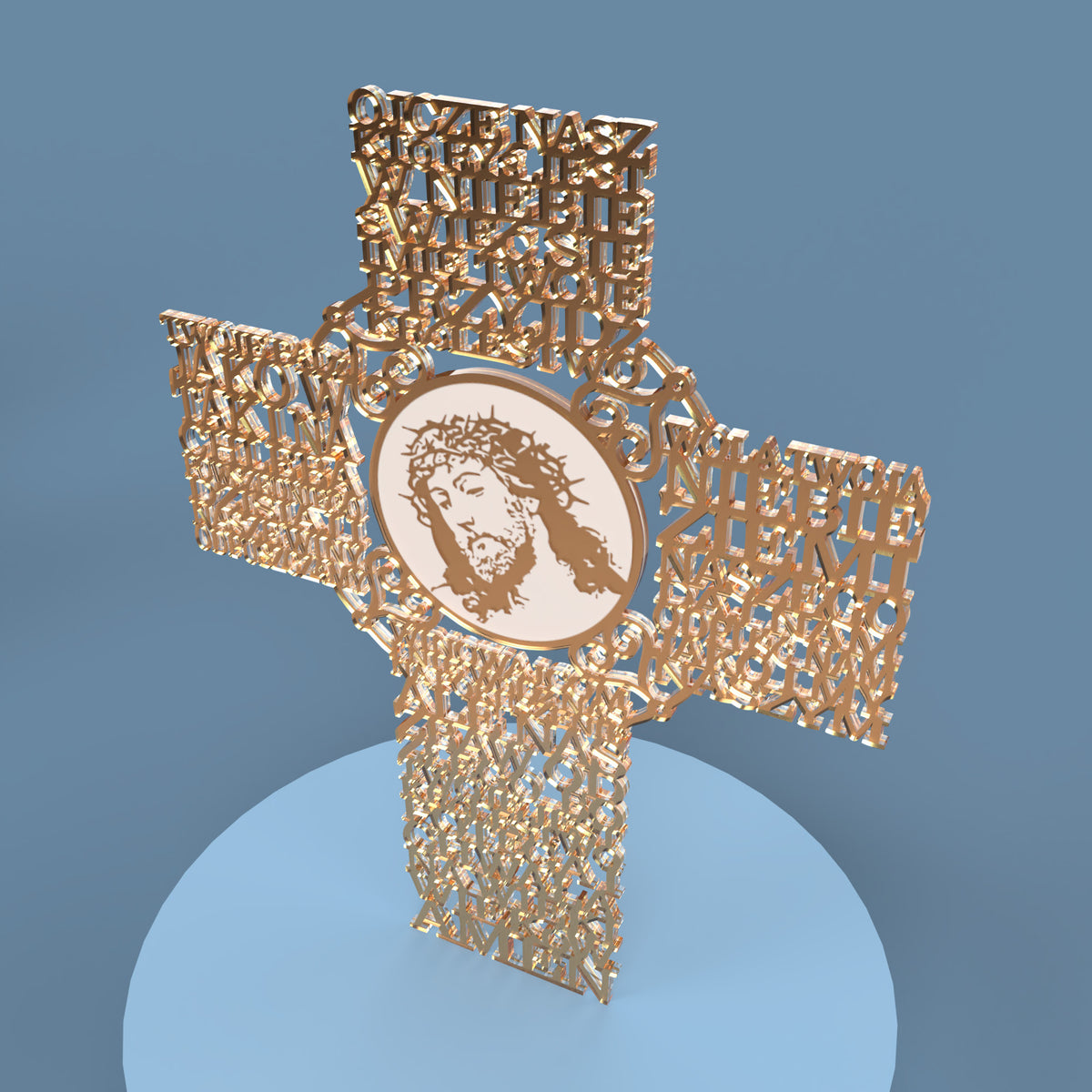 Polish Lord's Prayer Cross with Picture (Ojcze nasz krzyż)