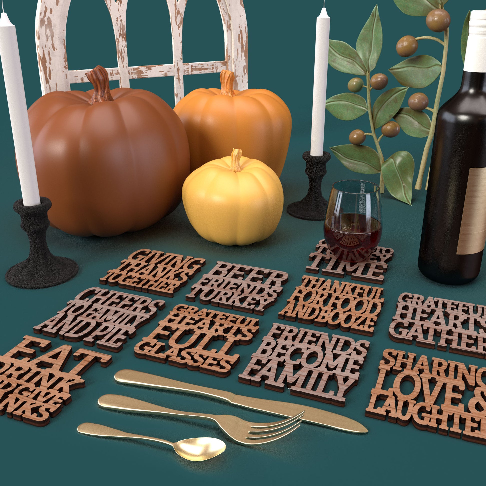 Thanksgiving Coasters -Laser Cut File - The X Laser Files
