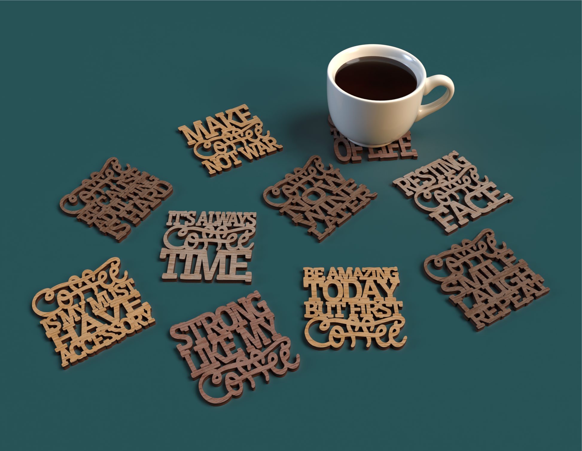 Coffee coasters with quotes - Laser cut vector file