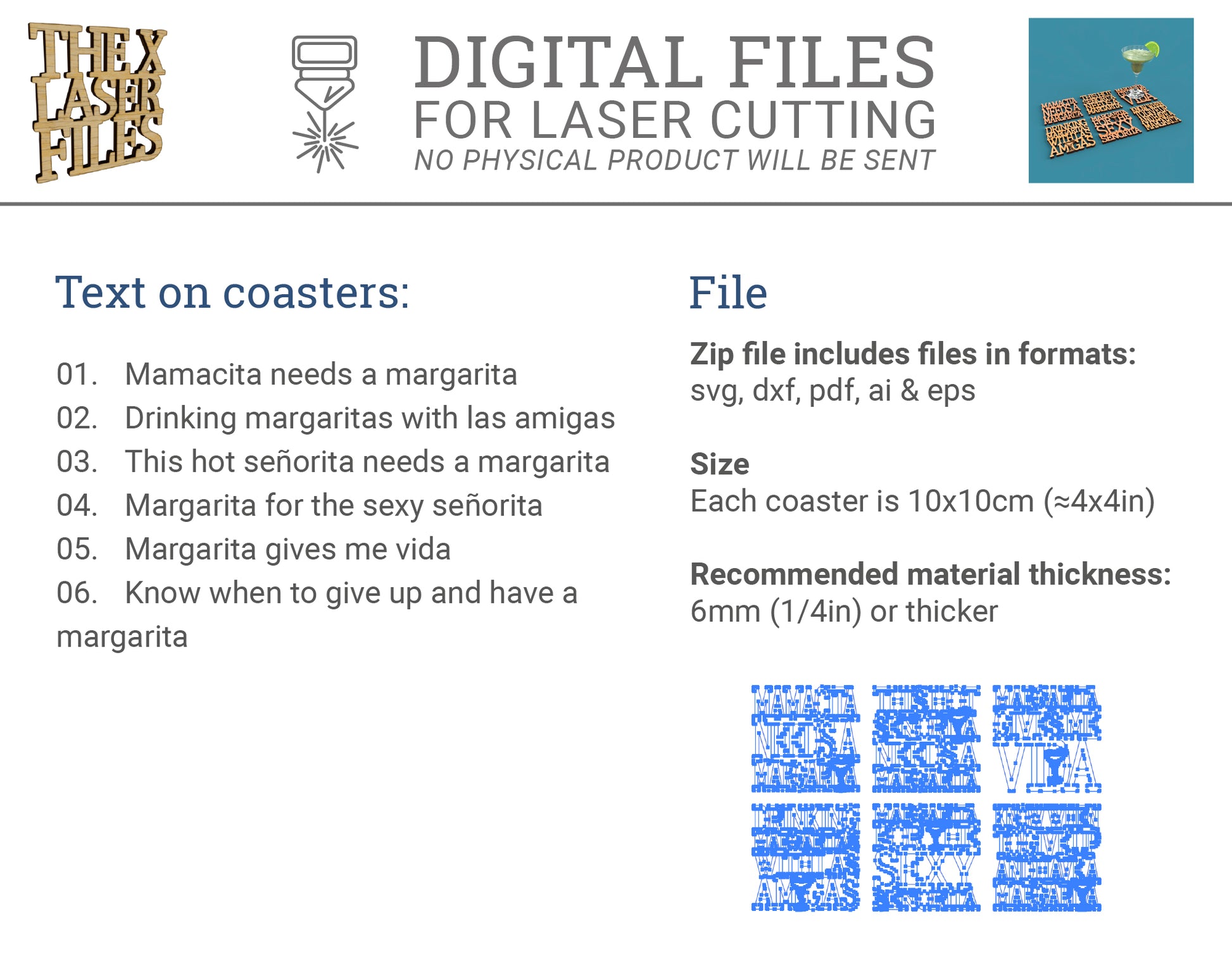 Margarita Coasters - Laser cut vector file