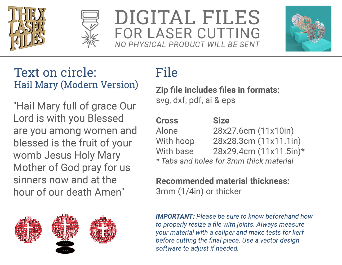 Modern Hail Mary Circle with Cross - Laser cut vector file