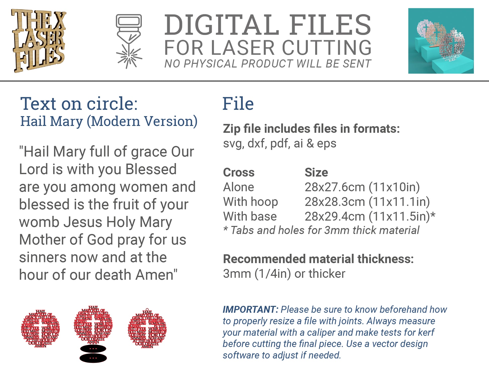 Modern Hail Mary Circle with Cross - Laser cut vector file