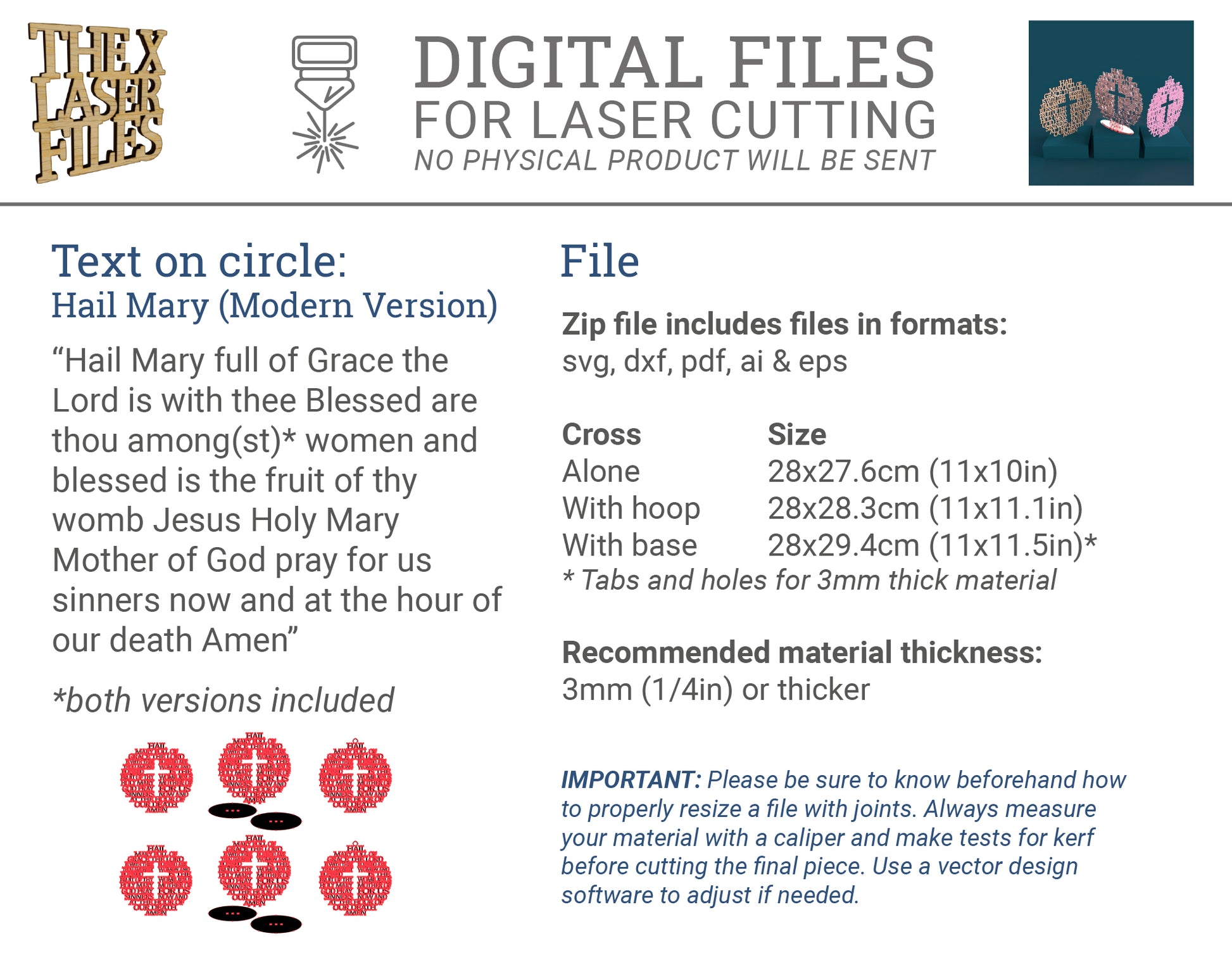 Traditional Hail Mary Circle with Cross - Laser cut vector file