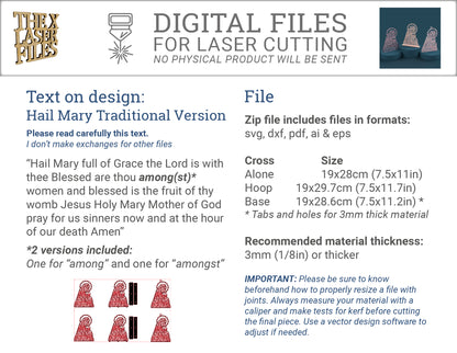 Hail Mary Virgin Traditional Version - Laser cut vector file