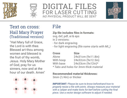 Hail Mary Picture Cross Traditional Version - Laser cut vector file