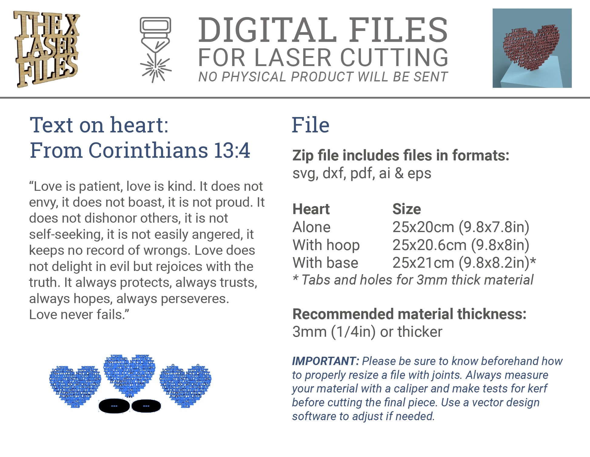 Love is Patient (Corinthians 13:4) Heart -Laser Cut File - The X Laser Files