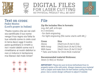Italian Lord's Prayer Picture Cross (Padre Nostro Croce) -Laser Cut File - The X Laser Files
