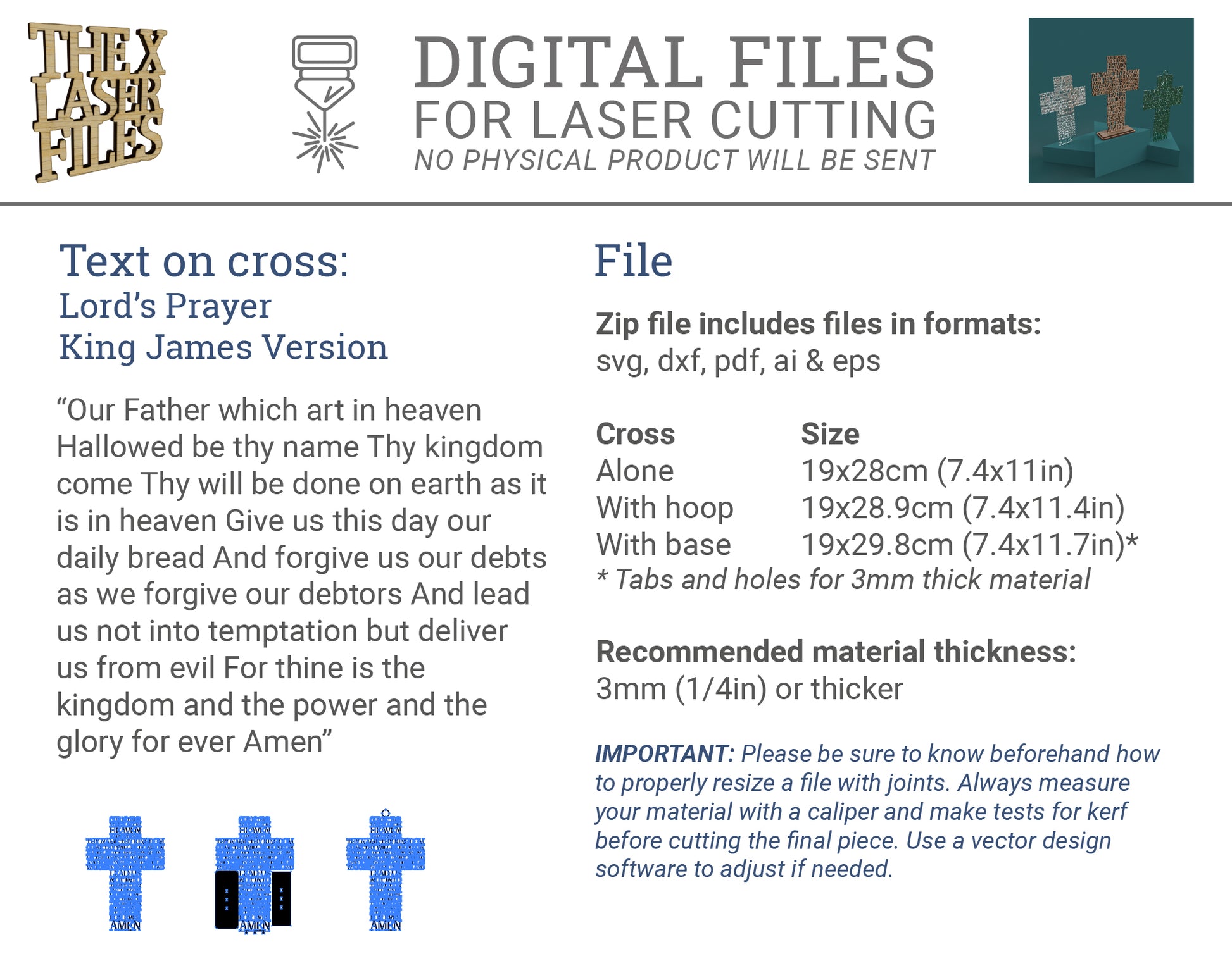 Lord's Prayer (Our Father) Cross KJV (King James Version) -Laser Cut File - The X Laser Files