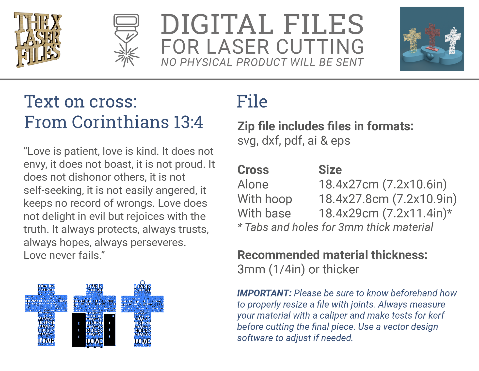Love is Patient (Corinthians 13:4) Cross -Laser Cut File - The X Laser Files
