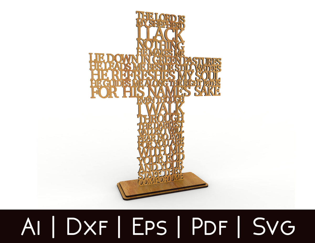 Psalm 23 The Lord is my Shepherd Cross -Laser Cut File - The X Laser Files
