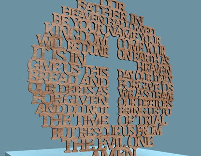 Modern Lord's Prayer Circle with Cross - Laser cut vector file