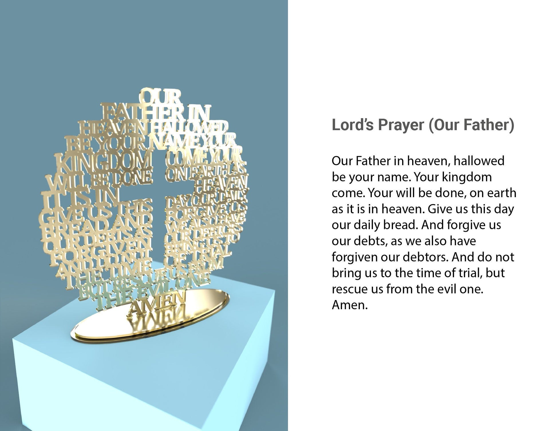 Modern Lord's Prayer Circle with Cross - Laser cut vector file