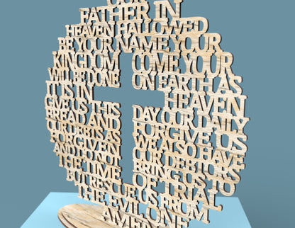 Modern Lord's Prayer Circle with Cross - Laser cut vector file