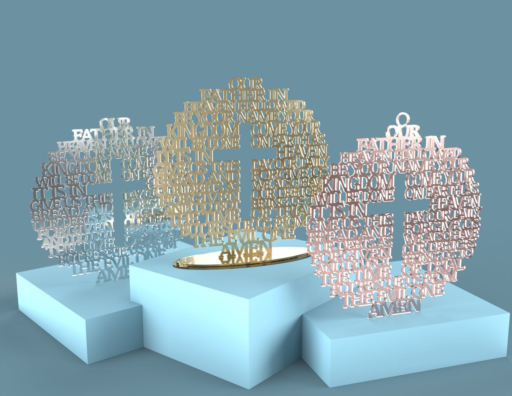 Modern Lord's Prayer Circle with Cross - Laser cut vector file