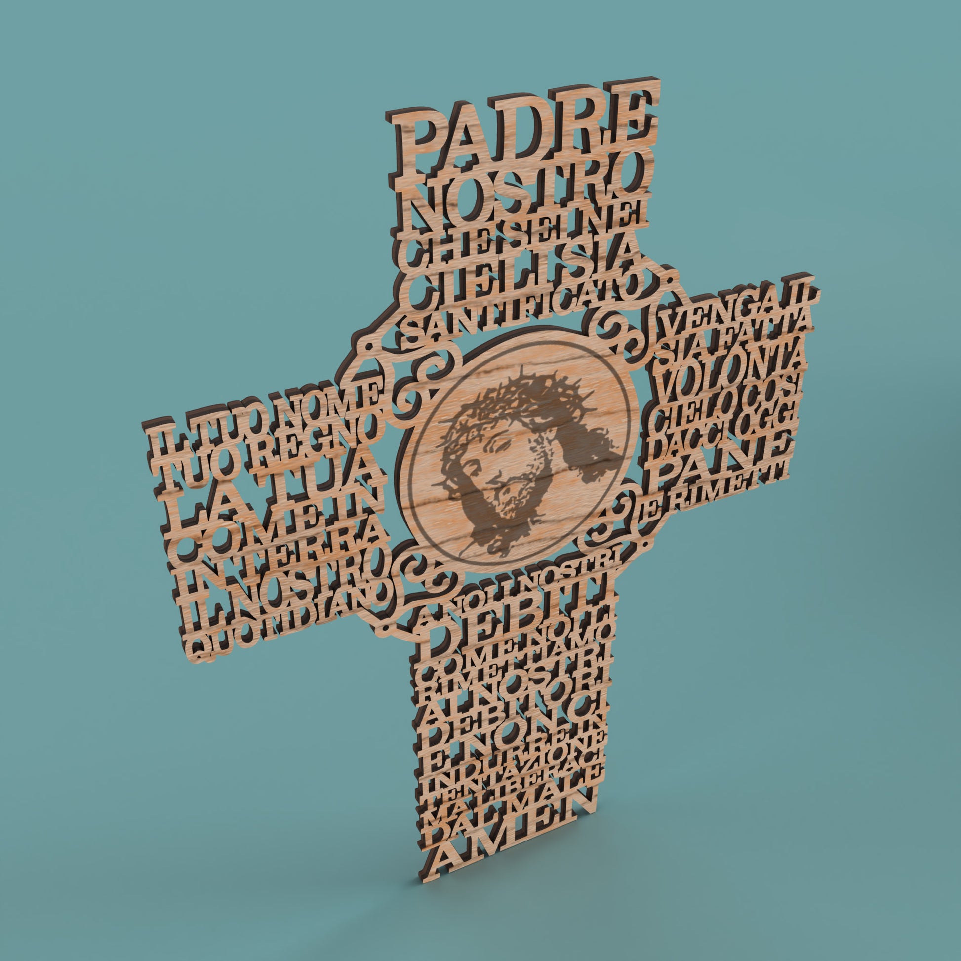 Italian Lord's Prayer Picture Cross (Padre Nostro Croce) - Laser cut vector file