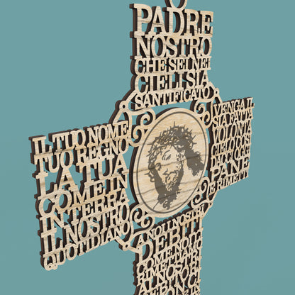 Italian Lord's Prayer Picture Cross (Padre Nostro Croce) - Laser cut vector file