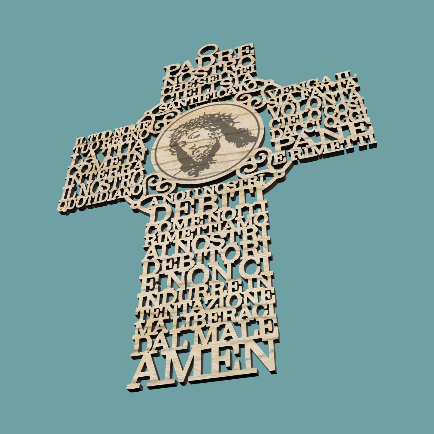 Italian Lord's Prayer Picture Cross (Padre Nostro Croce) - Laser cut vector file