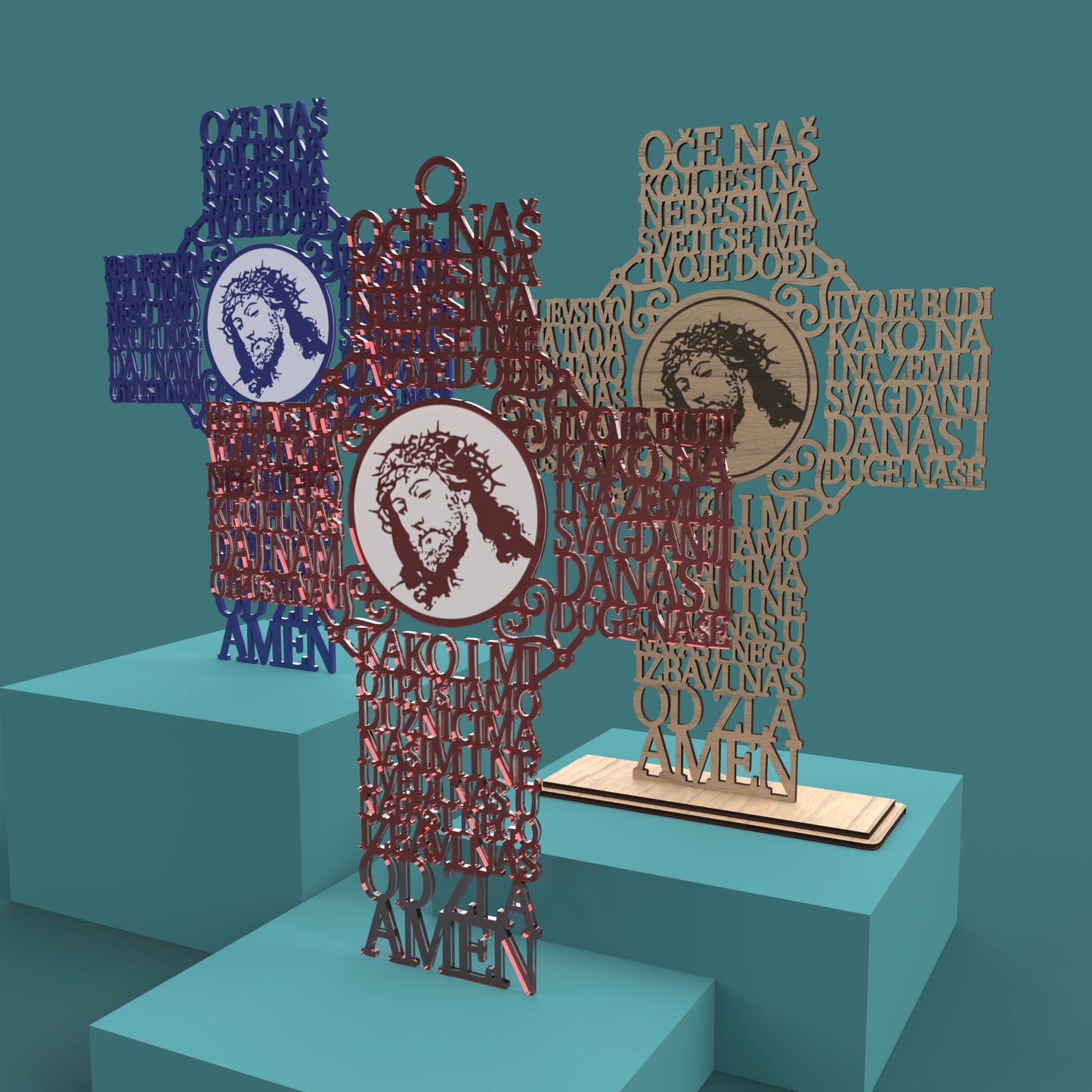 Oče Naš (Croatian Lord's Prayer Picture Cross) -Laser Cut File - The X Laser Files