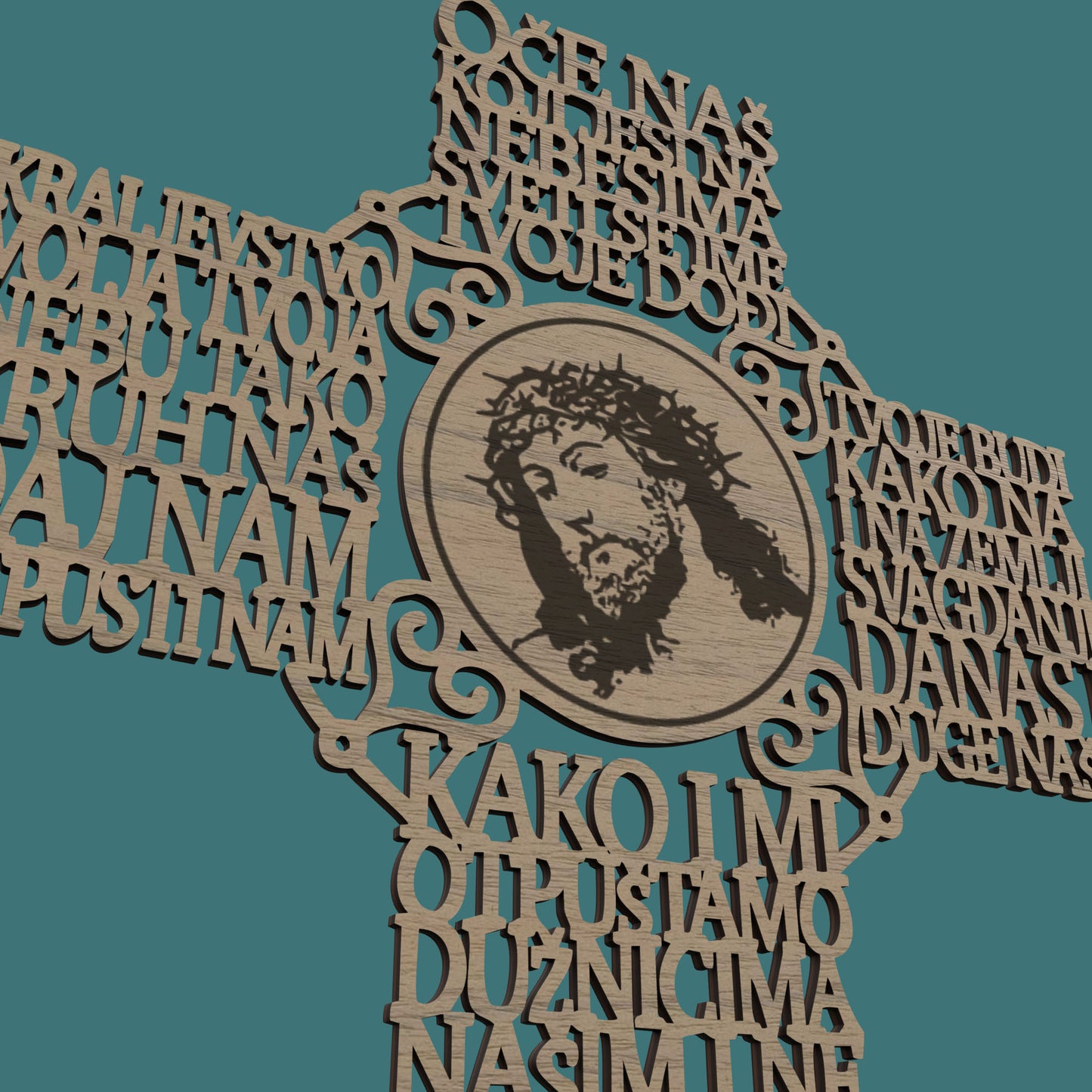 Oče Naš (Croatian Lord's Prayer Picture Cross) -Laser Cut File - The X Laser Files