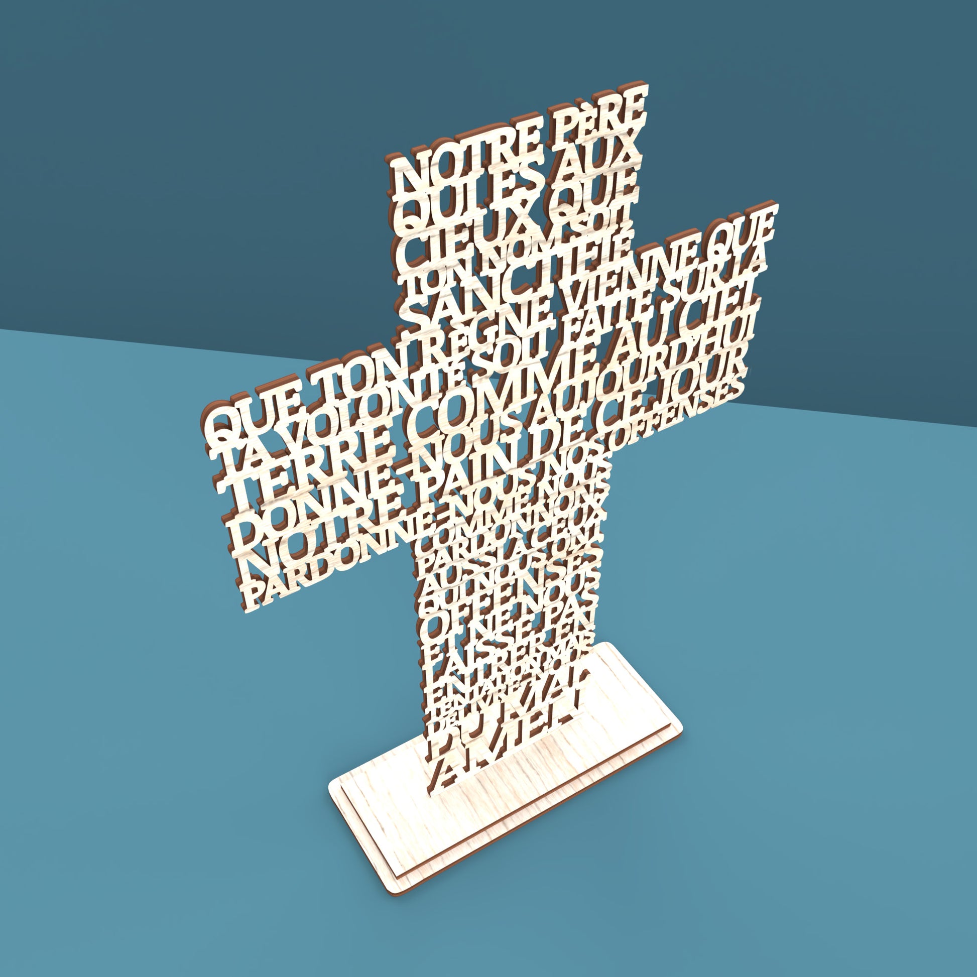 Lord's Prayer Cross in French (Croix Notre Pere) Catholic Version - Laser cut vector file