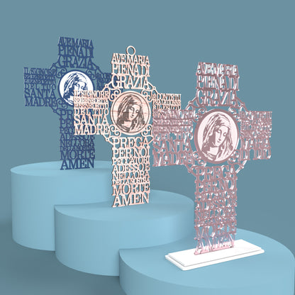 Italian Hail Mary Prayer Picture Cross (Ave O Maria Croce) - Laser cut vector file