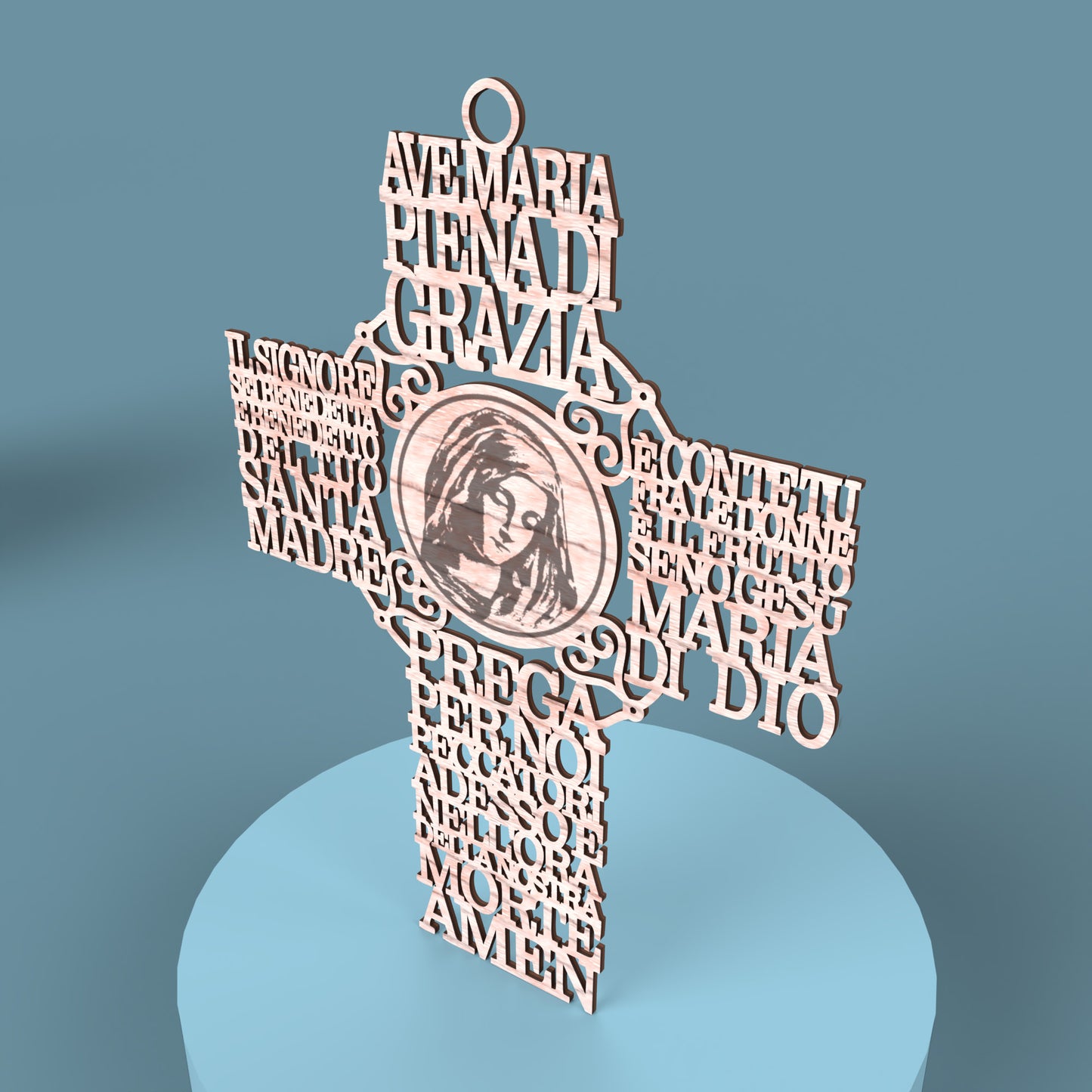 Italian Hail Mary Prayer Picture Cross (Ave O Maria Croce) - Laser cut vector file