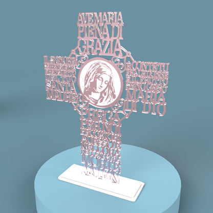 Italian Hail Mary Prayer Picture Cross (Ave O Maria Croce) - Laser cut vector file