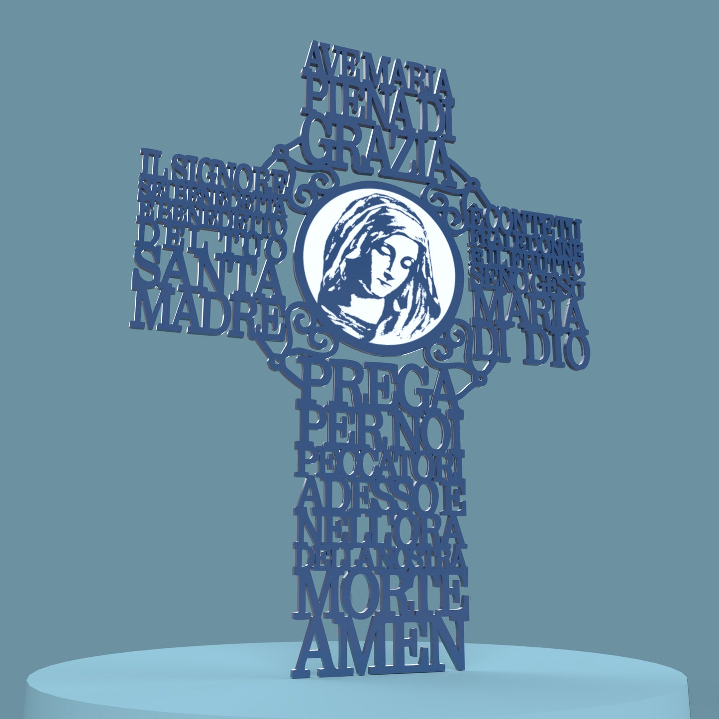 Italian Hail Mary Prayer Picture Cross (Ave O Maria Croce) - Laser cut vector file