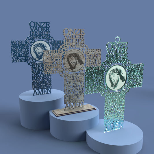 Onze Vader (Dutch Lord's Prayer Picture Cross) - Laser cut vector file