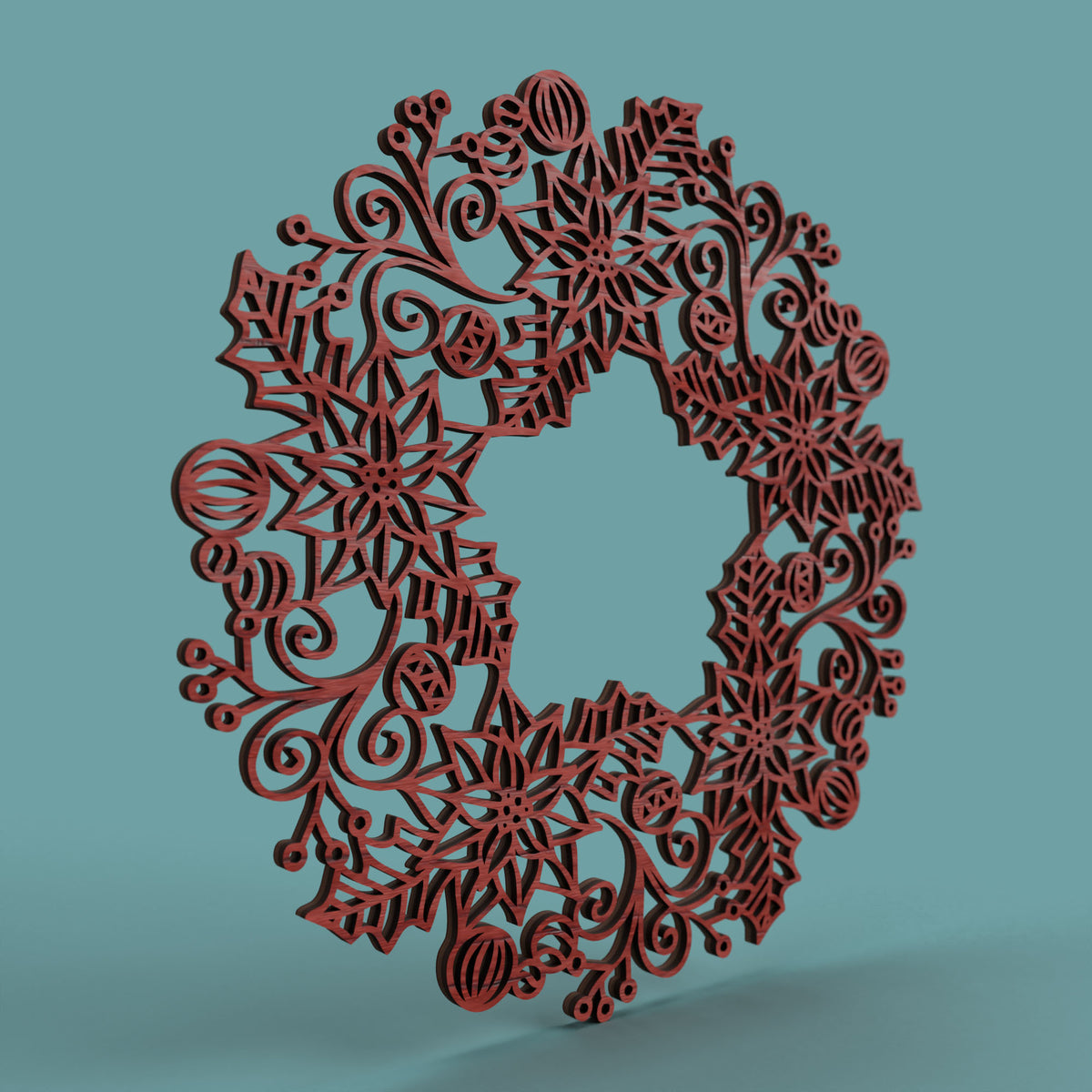 Poinsettia Christmas Wreath -Laser Cut File - The X Laser Files
