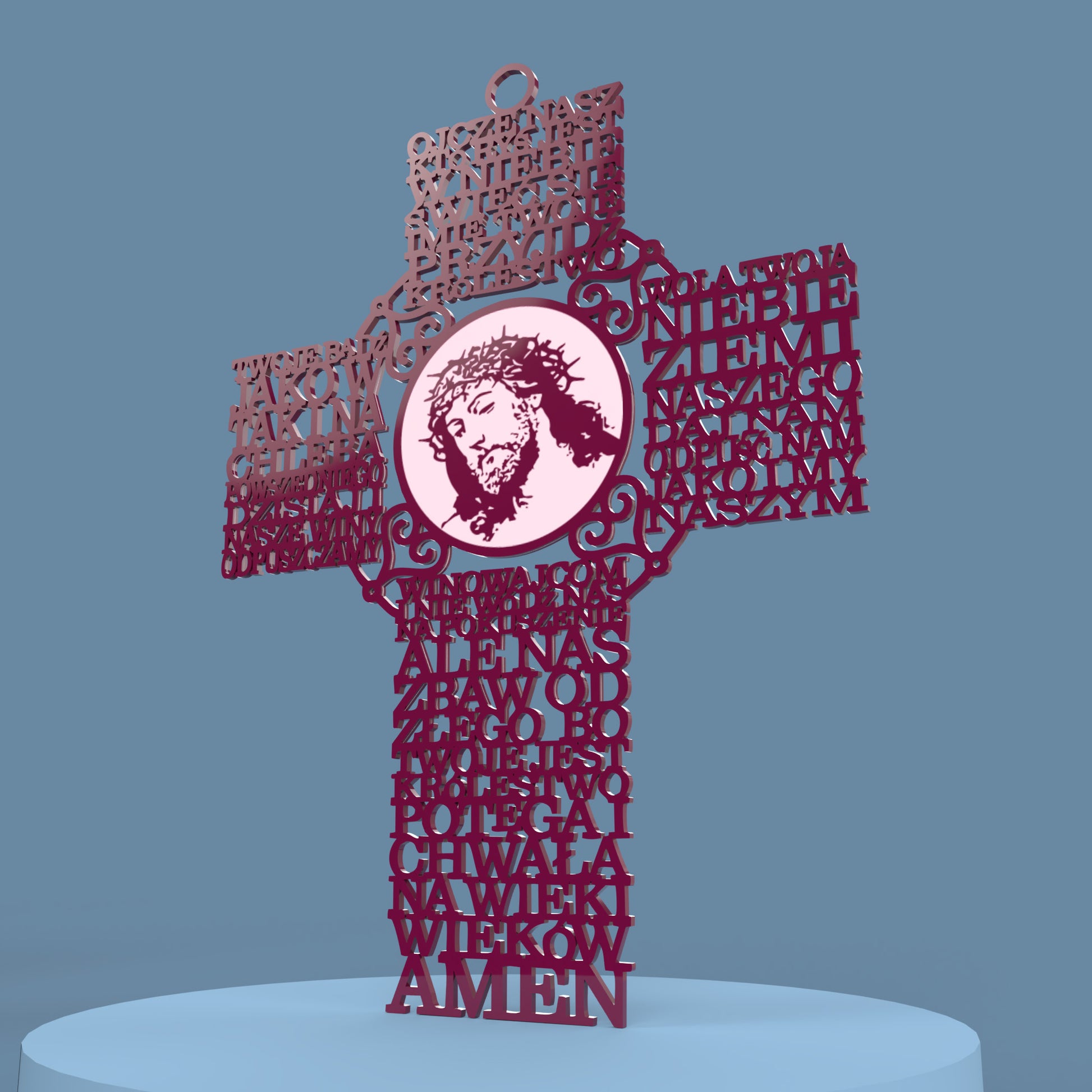 Polish Lord's Prayer Cross with Picture (Ojcze nasz krzyż) - Laser cut vector file