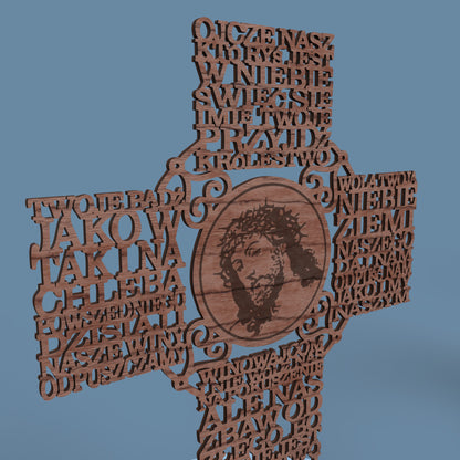 Polish Lord's Prayer Cross with Picture (Ojcze nasz krzyż) - Laser cut vector file