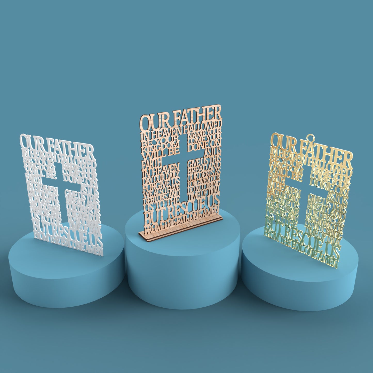 Modern Lord's Prayer Square with Cross - Laser cut vector file