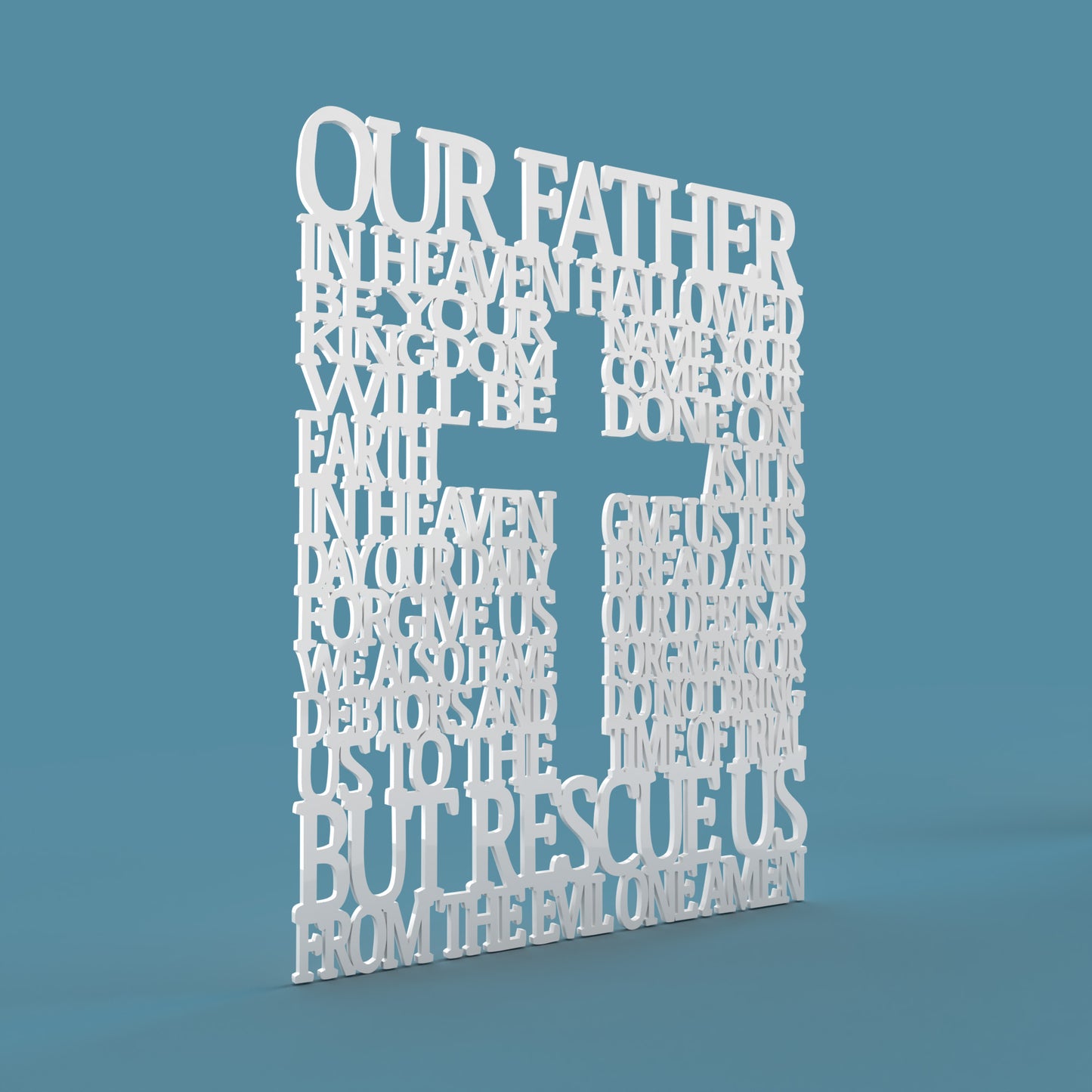 Modern Lord's Prayer Square with Cross - Laser cut vector file