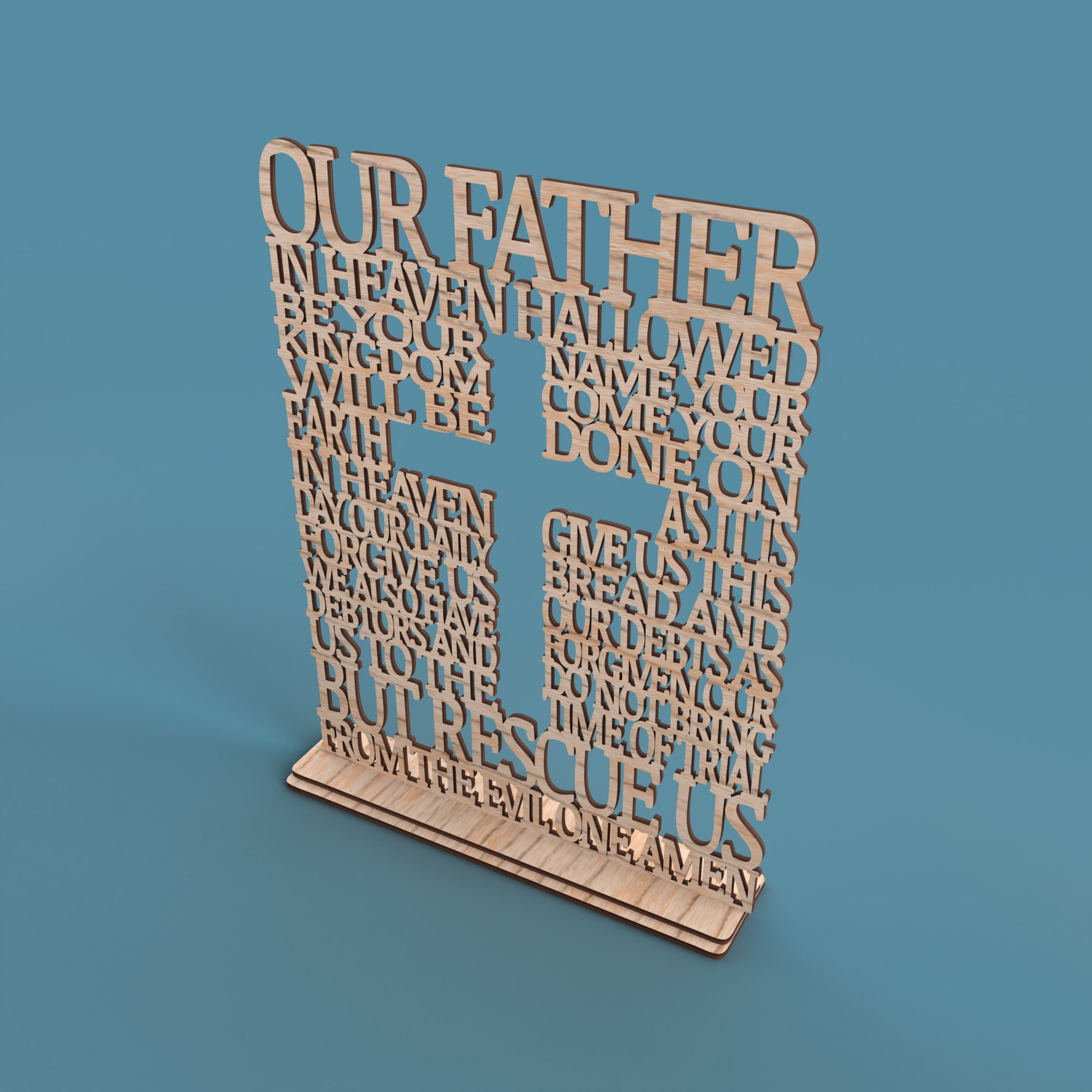 Modern Lord's Prayer Square with Cross - Laser cut vector file