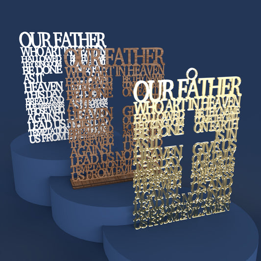 Catholic Lord's Prayer Square with Cross - Laser cut vector file