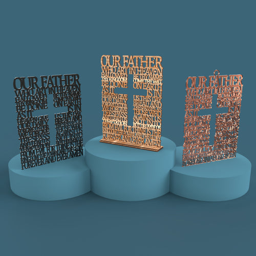 Lord's Prayer (Our Father) Square with Cross Extended Version -Laser Cut File - The X Laser Files