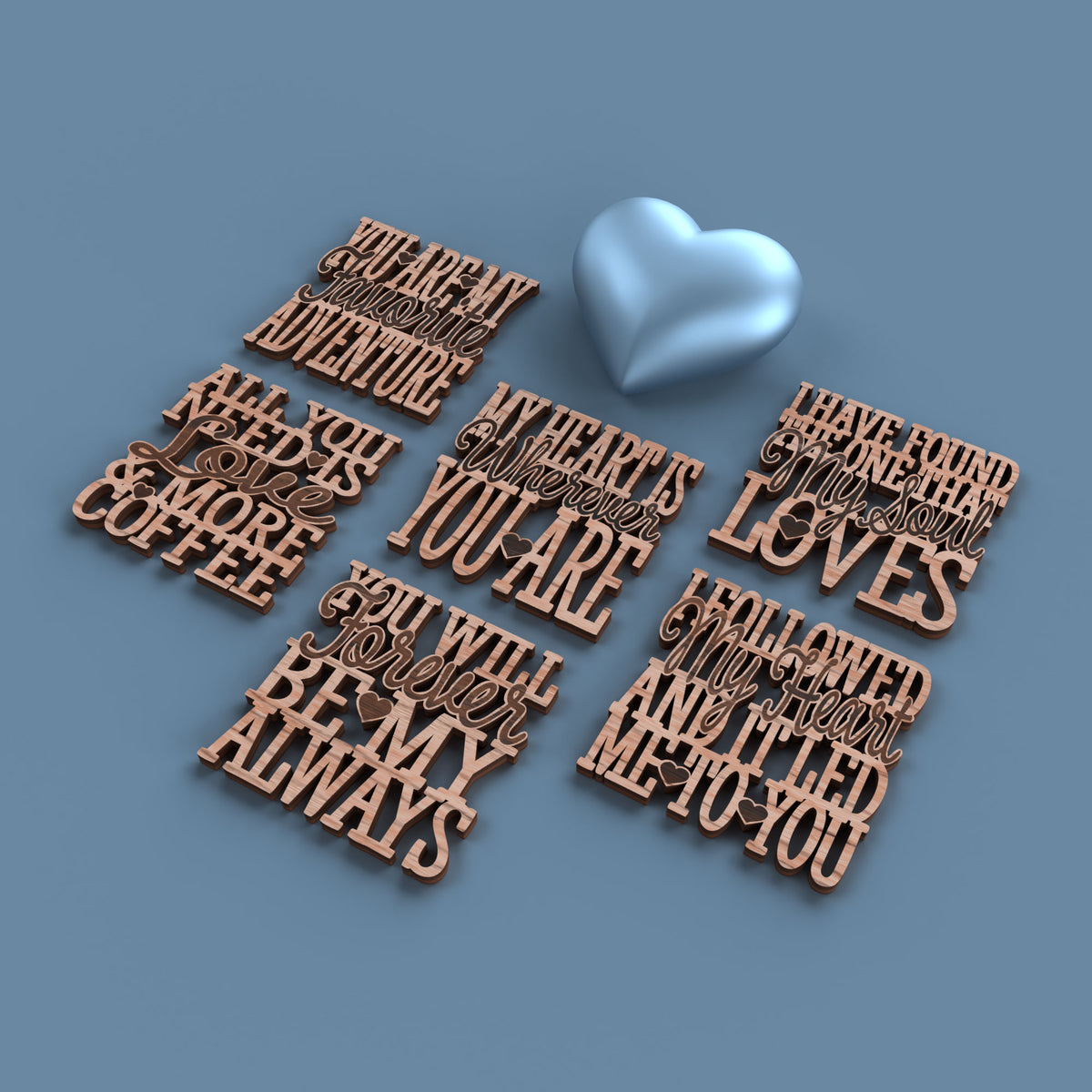 Valentine Romantic Coasters -Laser Cut File - The X Laser Files